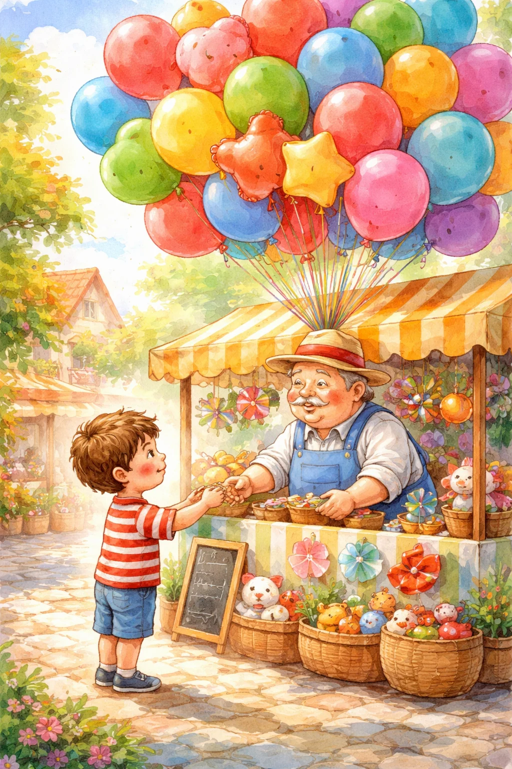 Oliver buys every balloon from the market balloon man