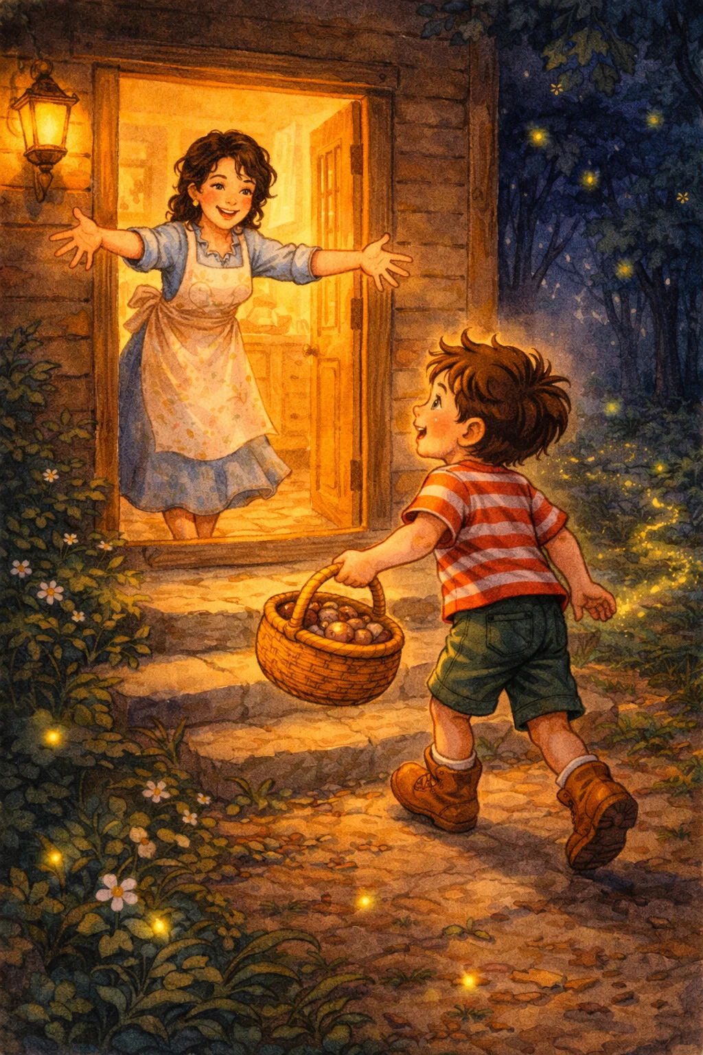 Oliver runs into his mother's open arms